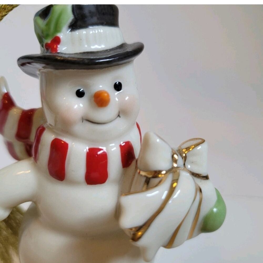 Lenox Christmas Ornament Snowman on Skis Present Porcelain - Picture 2 of 11